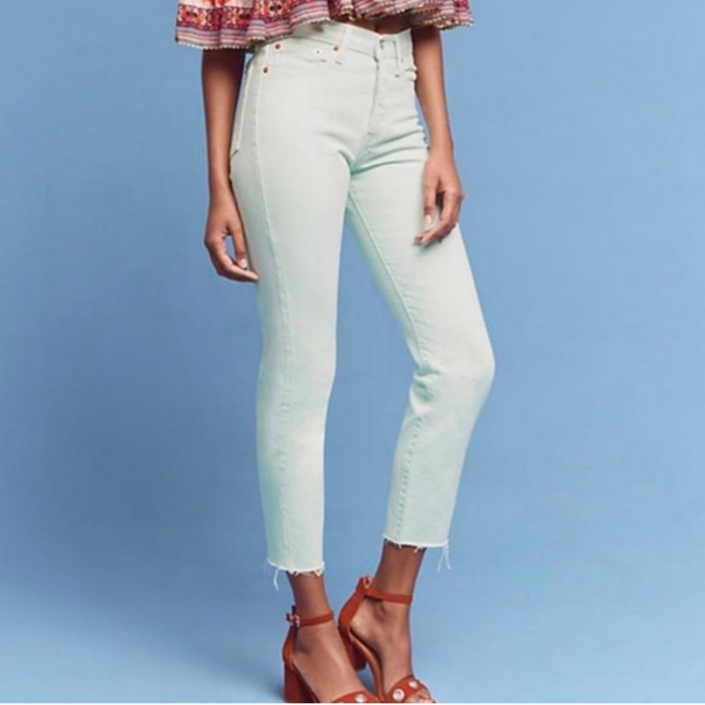 Levi's x Anthro Size 31 Teal Green High Waisted Button Fly Ankle Crop Denim Jean